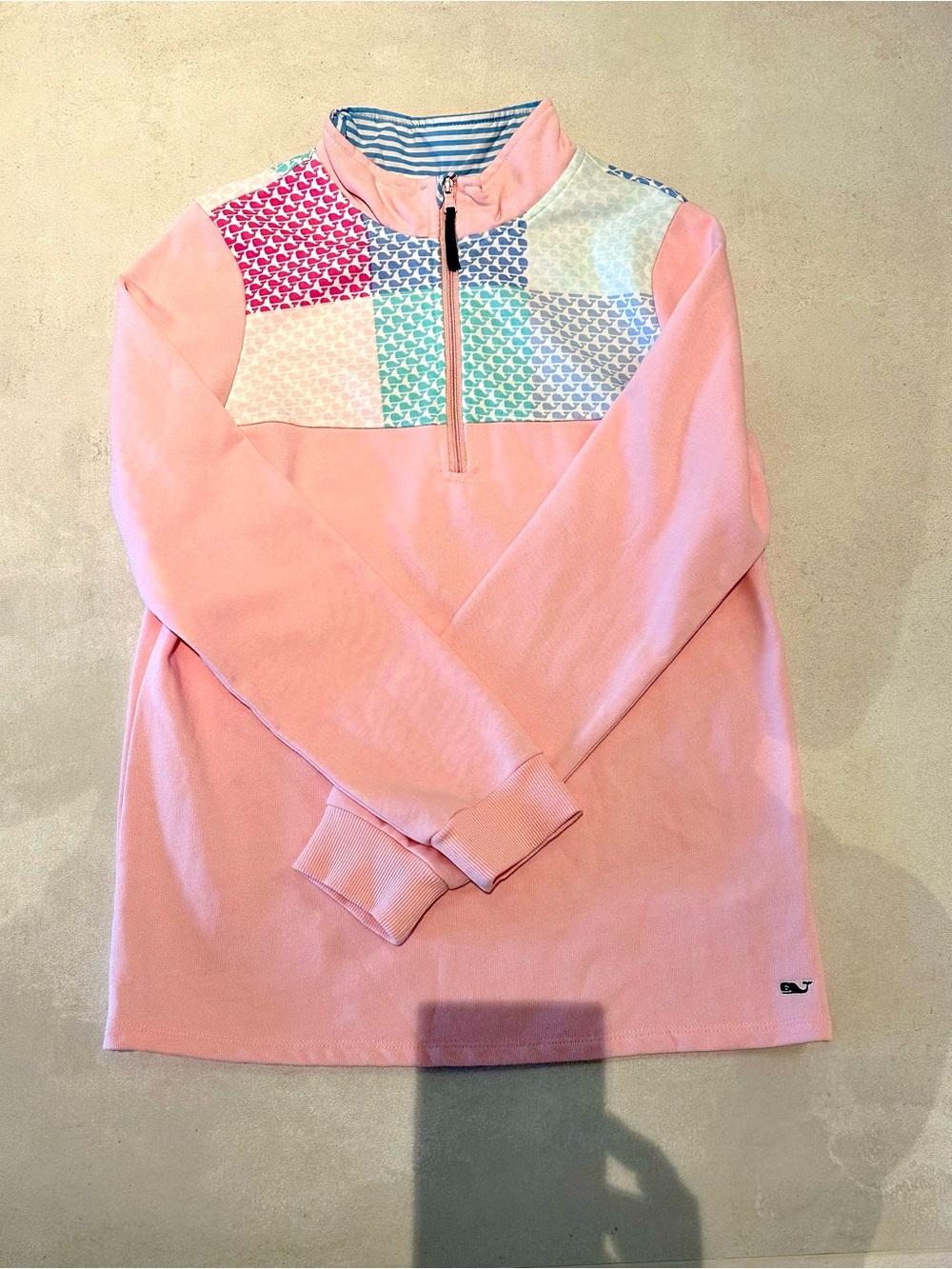Vineyard Vines Pink Quarter-Zip Pullover with Multicolor Yoke